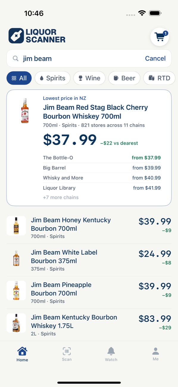Search results for Jim Beam, cheapest first